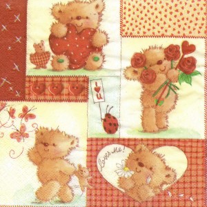 Коллаж из сердечек и мишек, 33х33 см, салфетка для декупажа - Заготовки для декупажа. Интернет-магазин Завиток